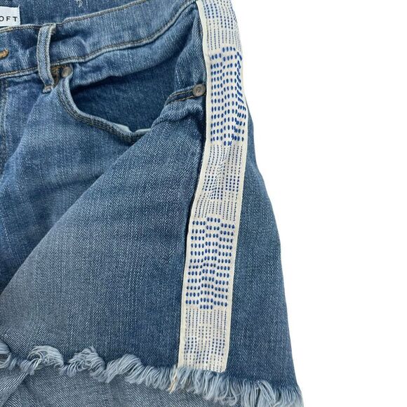 LOFT Jean Shorts Stretch Denim Size 8 29 In Waist Mid Rise Boho Striping Blue - Picture 2 of 6